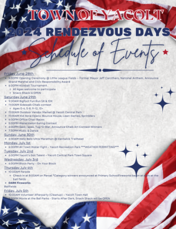 Red white and blue flyer of scheduled events